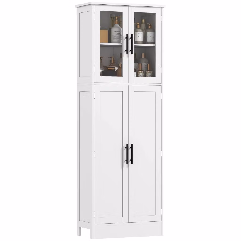 Mobile Bagno Alto DESIGN IN con Ante in Vetro e Ripiani Interni, Bianco, L: 60 cm, P: 30 cm, H: 170 cm – 2