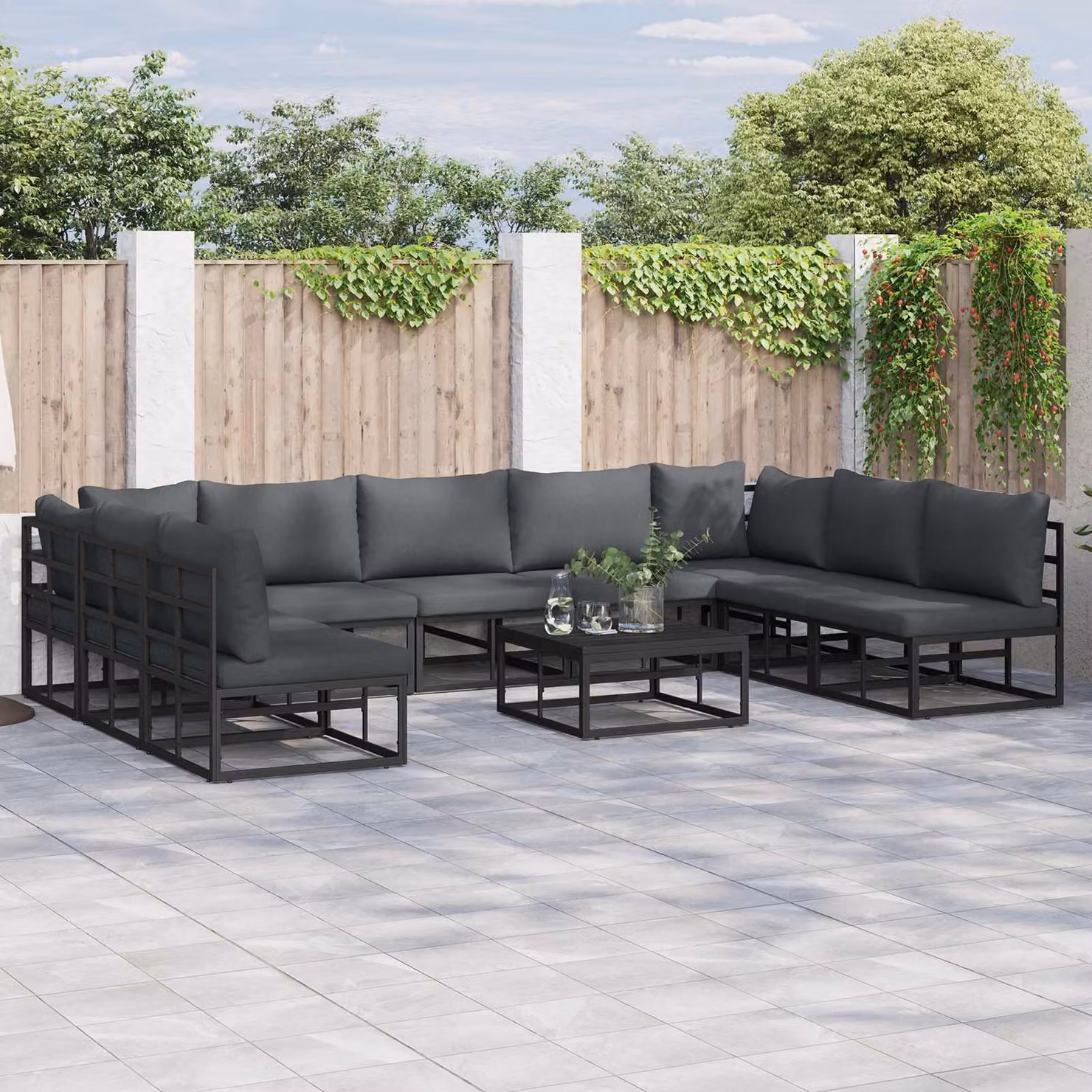 Maison Exclusive - Set da giardino composto da 10 pezzi, divano, colore nero, struttura in alluminio