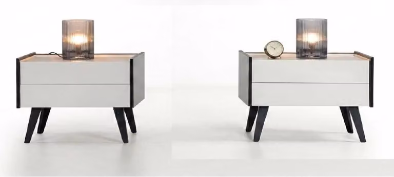 Tavolini da comodino 2 pezzi, beige e nero, design moderno ed elegante, set di due