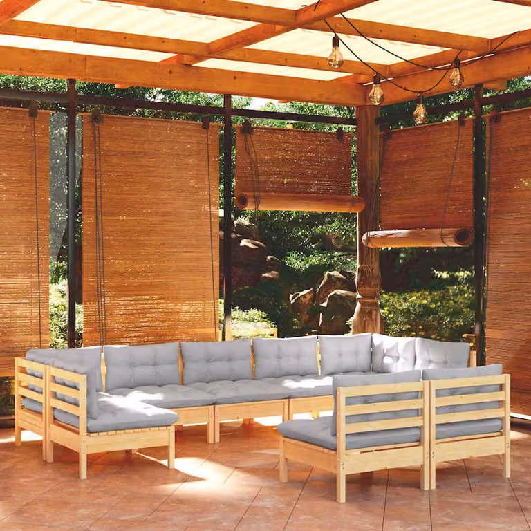 vidaXL Set di Divani da Giardino a Forma di U in Legno di Pino con Cuscini Grigi