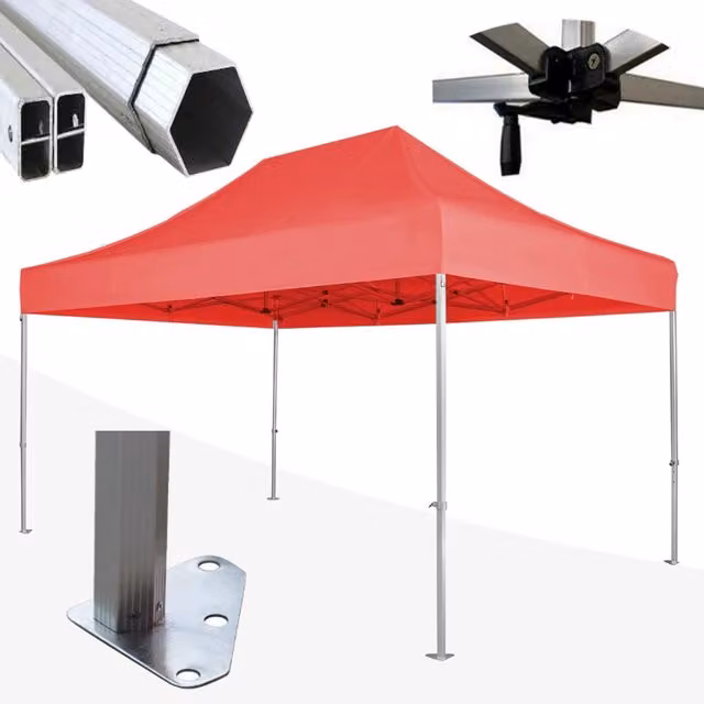Gazebo 3x4,5 m rosso SENZA laterali pieghevole alluminio piantone esagonale 45mm portatile estendibile richiudibile estensibile acciaio per fiere eventi stand chiosco tenda tendone mercato mercatino