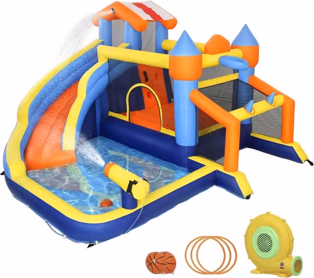 Castello gonfiabile con scivolo piscina trampolino parete arrampicata ¨C zephmum ¨C 350x325x210cm multicolore