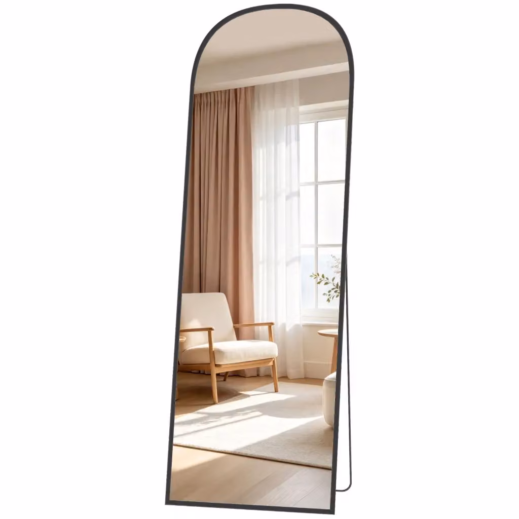Specchio Minimalista Moderno da Parete e Terra in Lega di Alluminio e Vetro, Nero, H: 170 cm, L: 50 cm – 2