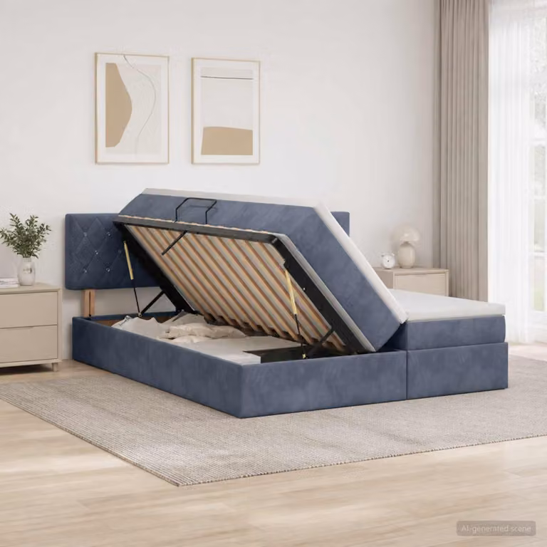 Letto con contenitore e testiera vidaXL in tessuto grigio, L/P/H: 200 x 200 x 88 cm