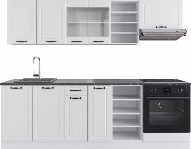 Cucina componibile Vicco R-Line Bianco rustico con piano Antracite, L: 240 cm, H: 206,8 cm, P: 60 cm
