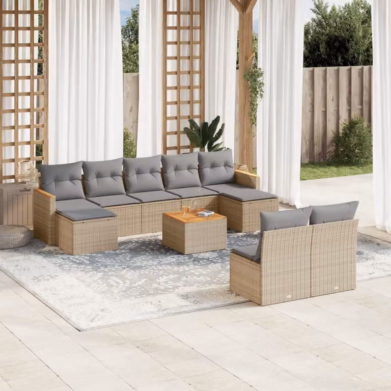 Maison Exclusive - Set Divano da Giardino 10 pz con Cuscini Beige Misto Polyrattan