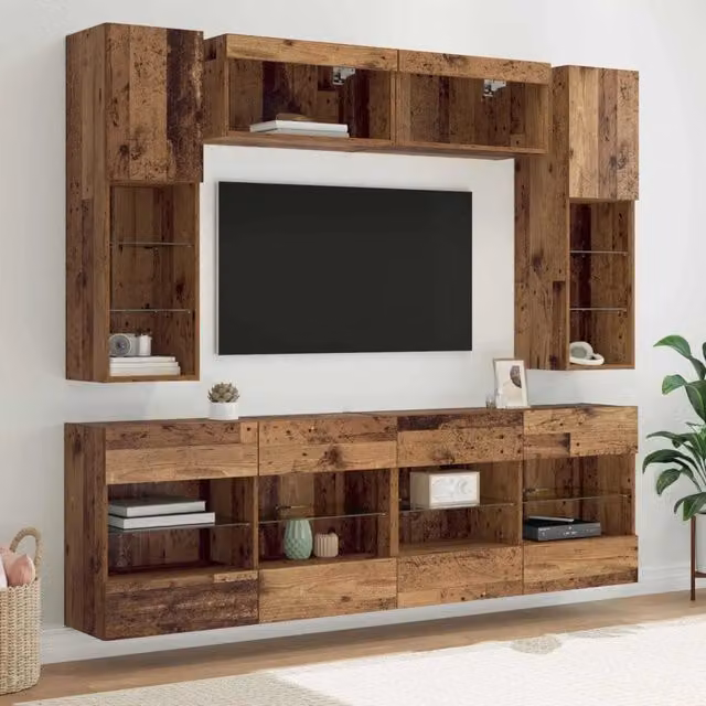 Set di Mobiletto da TV a Parete 6 pz Legno vecchio 3402995