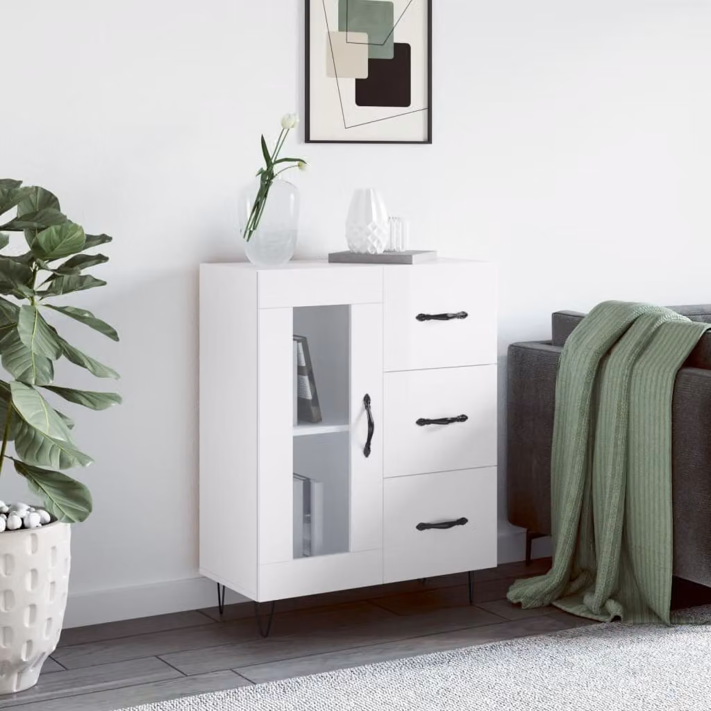 Credenza vidaXL in legno multistrato bianco lucido L: 69,5 cm, P: 34 cm, H: 90 cm
