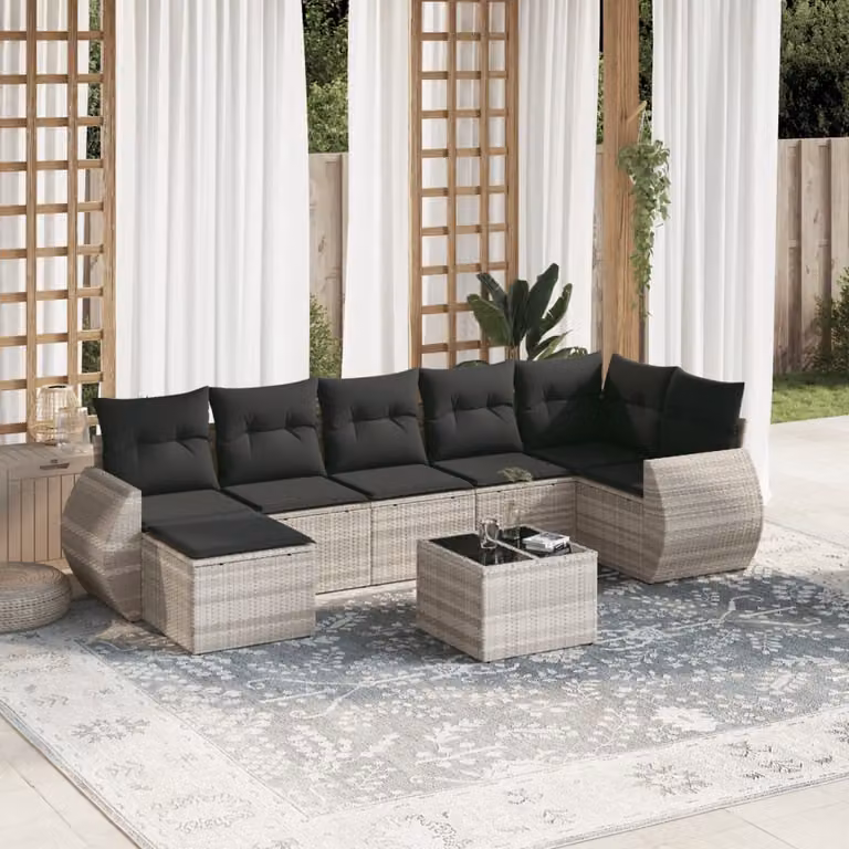 Maison Exclusive - Set Divano da Giardino 8pz con Cuscini Grigio Chiaro Polyrattan