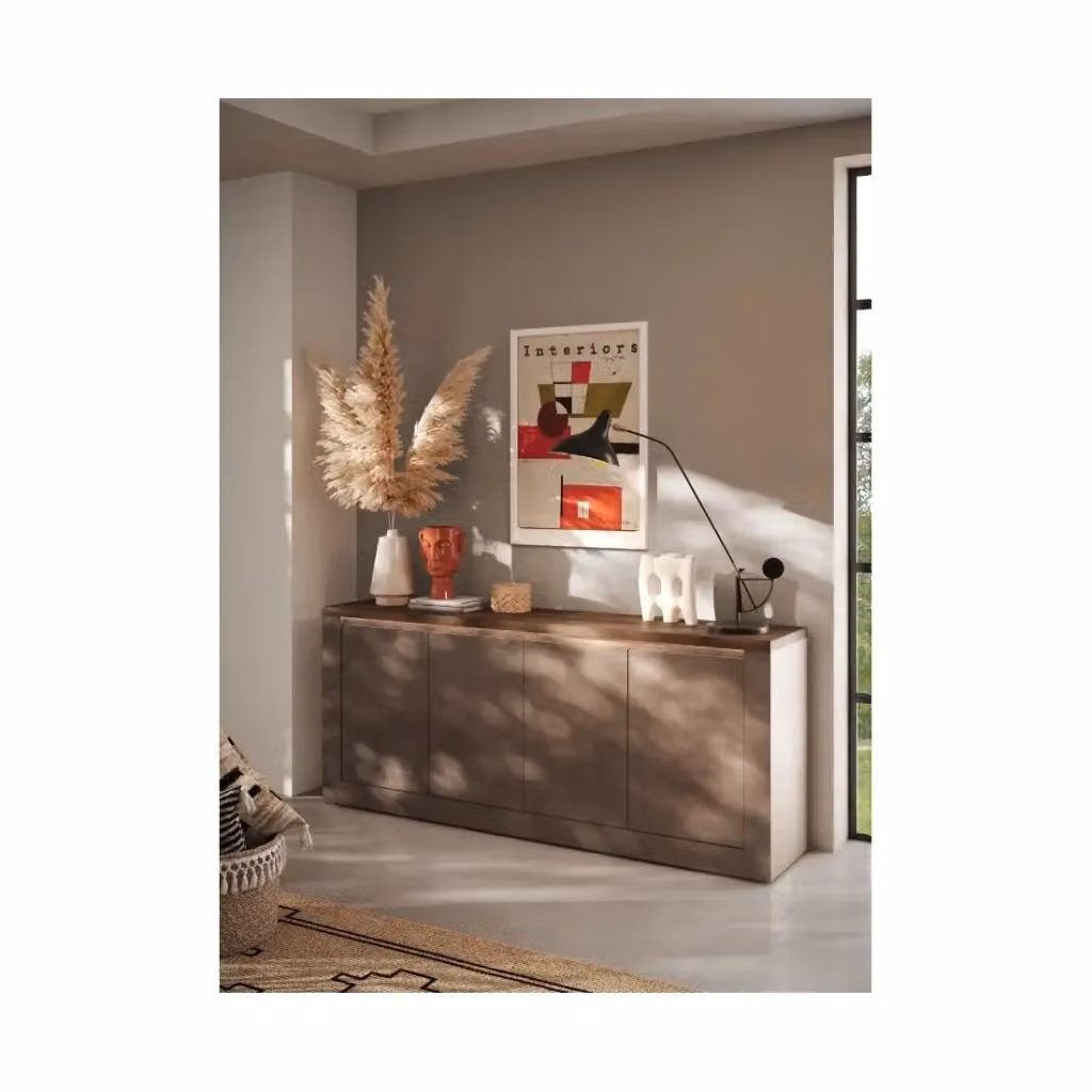 Buffet SASHA Meublorama con 4 porte, illuminazione LED integrata, colore bronzo e nero con piano in legno Mercurio – 2