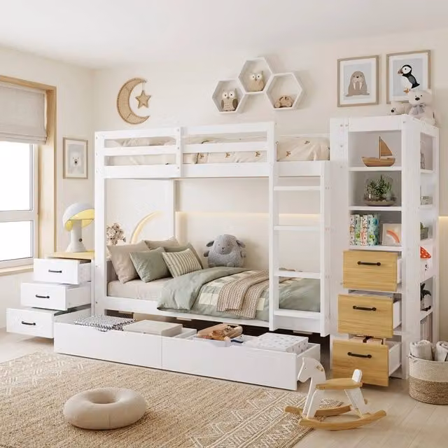 letto a castello in legno bianco e naturale 90 x 200 cm