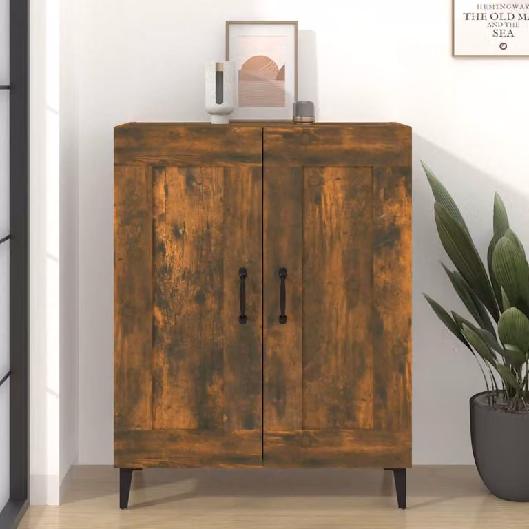 Credenza vidaXL in Legno Multistrato Rovere Fumo, L: 69,5 cm, P: 34 cm, H: 90 cm