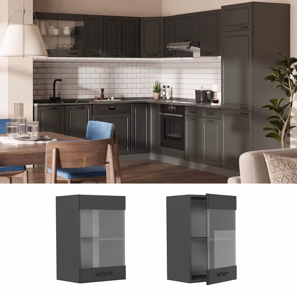 Pensile da cucina Vicco R-Line Antracite con ante in vetro e finitura opaca L/P/H: 40 x 31 x 60 cm – 2