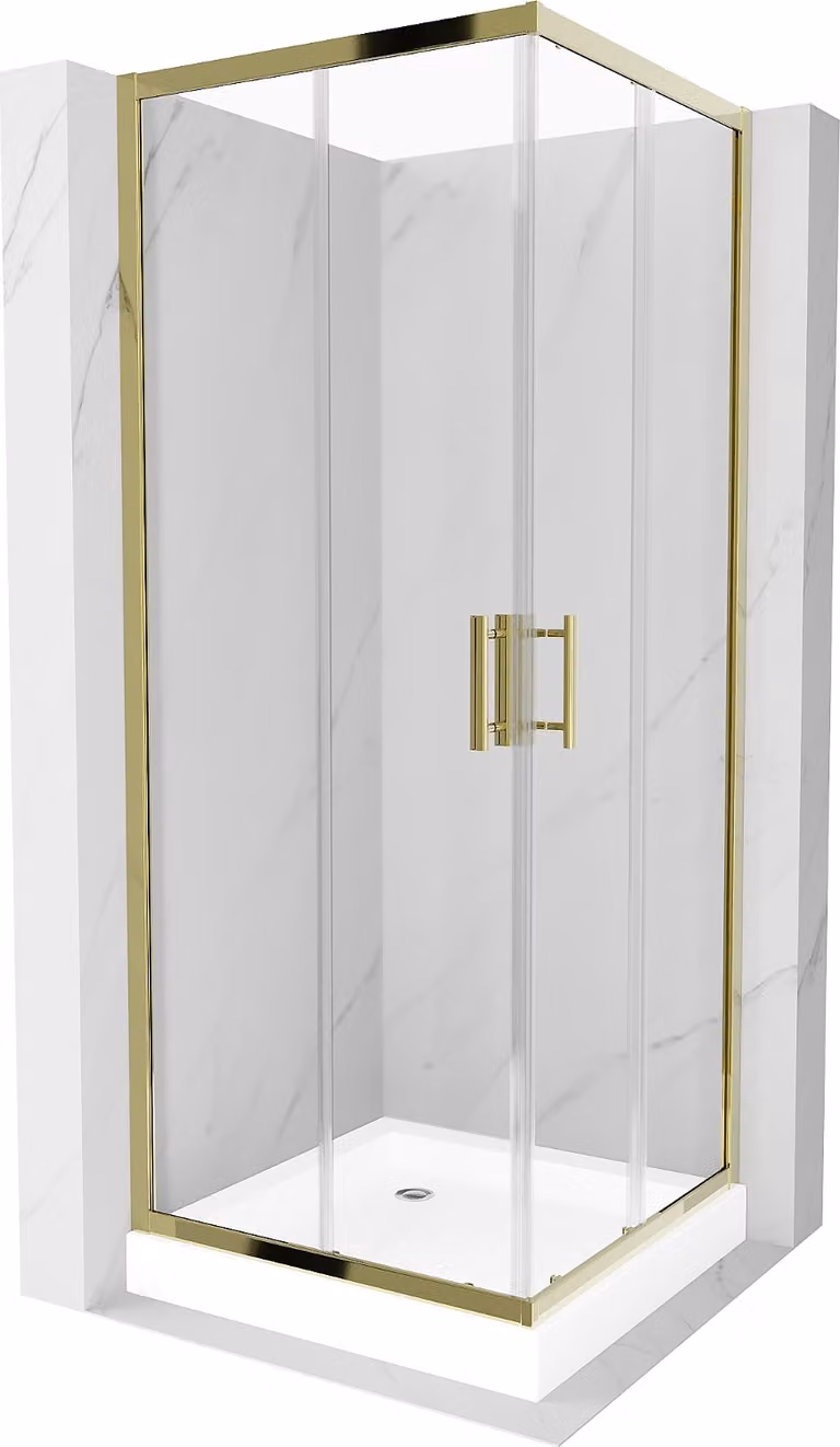Mexen Rio cabina doccia quadrata 70 x 70 cm, trasparente, dorata + piatto doccia, bianco - 860-070-070-50-00-4510