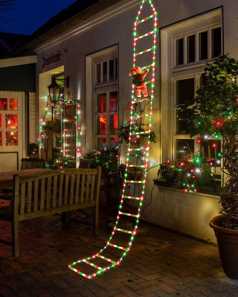 Catena luminosa LED da 3 metri a forma di Babbo Natale, con 338 LED, timer, 8 modalità di illuminazione, colori rosso, bianco e verde