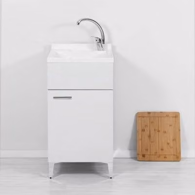 Mobile lavatoio Desya bianco con vasca in resina e asse lavapanni L: 45 cm, P: 50 cm