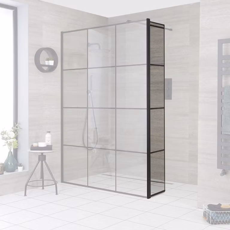 Parete Doccia Paraspruzzi da 300mm con Stampato Nero per Box Doccia Walk-In - Barq