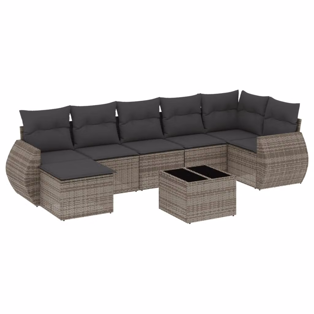 Set Divano da Giardino 8 pz con Cuscini Grigio in Polyrattan