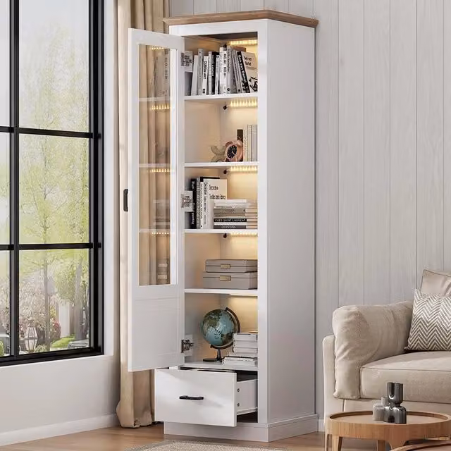 Armadio di presentazione LED - Xylo - 178 cm - Bianco opaco - 5 scompartimenti, telecomando 16 colori, porta USB