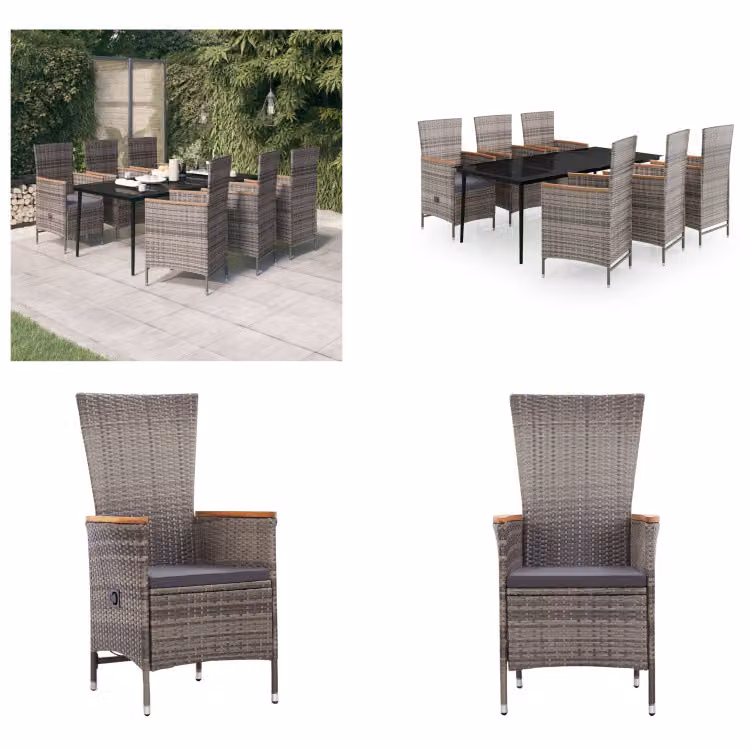 vidaXL Set da pranzo da giardino 7 pezzi con cuscini grigio - Set da pranzo da giardino - Gruppi da pranzo da giardino - Set di mobili da giardino - Set di mobili da giardino