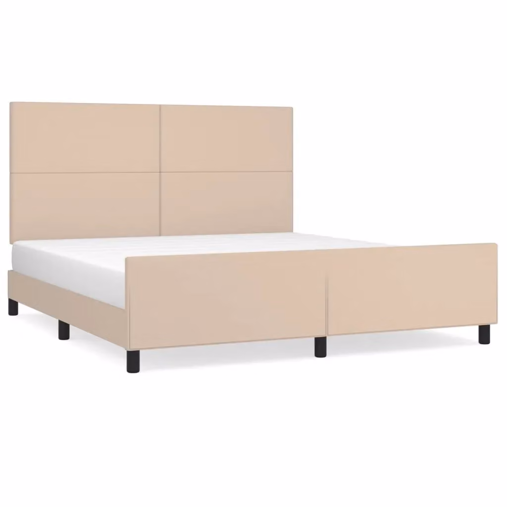 Letto con giroletto e testiera vidaXL in similpelle beige L/P/H: 203 x 160 x 128 cm – 2