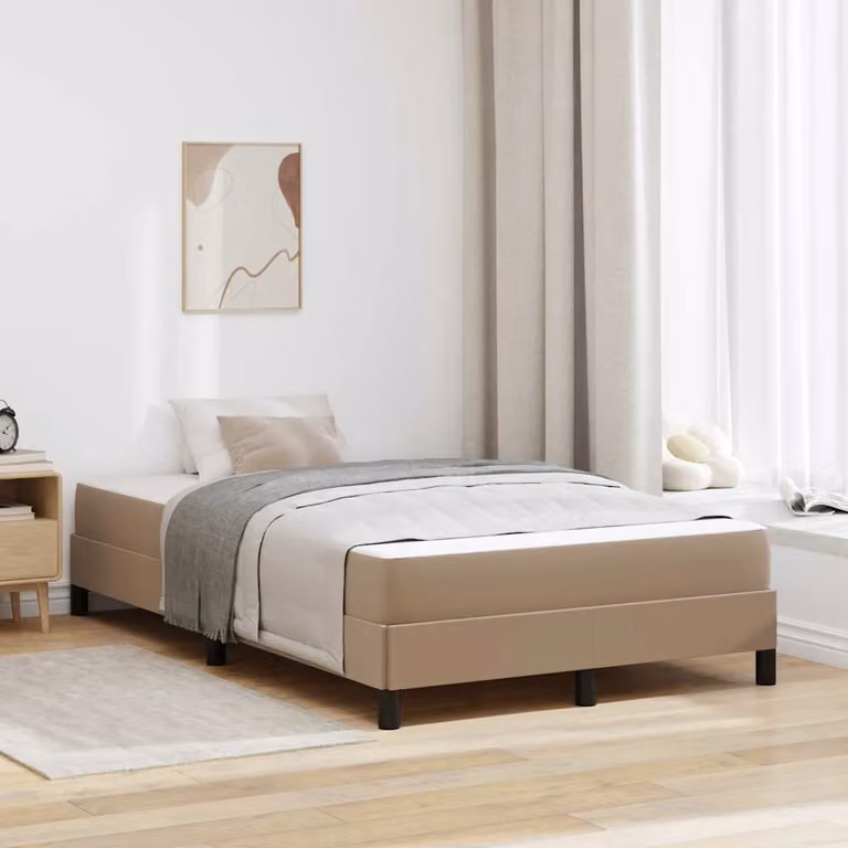 Struttura letto moderna vidaXL in tessuto beige e legno con doghe rigide L: 120 cm, P: 200 cm, H: 203 cm
