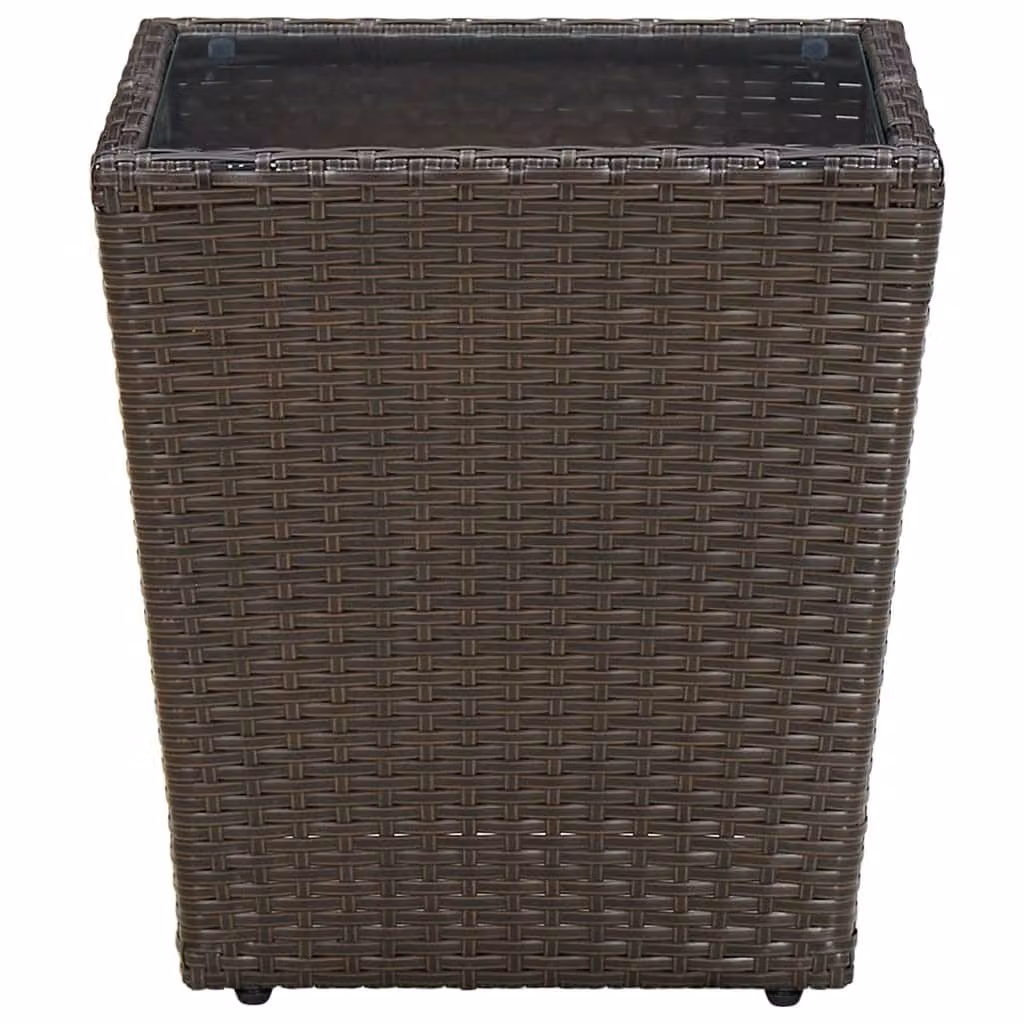 Tavolino Marrone 41,5x41,5x44cm in Polyrattan e Vetro Temperato