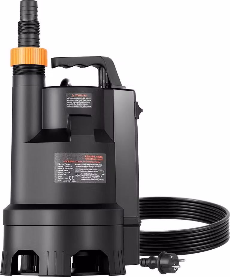 Pompa sommergibile per pozzi neri da 690 W, 17500 L/H, PP-GF20 Pompa sommergibile per acque reflue e acque pulite con interruttore a galleggiante automatico, cavo lungo, sollevamento massimo 9 m, per piscine, giardini, laghetti, aree allagate