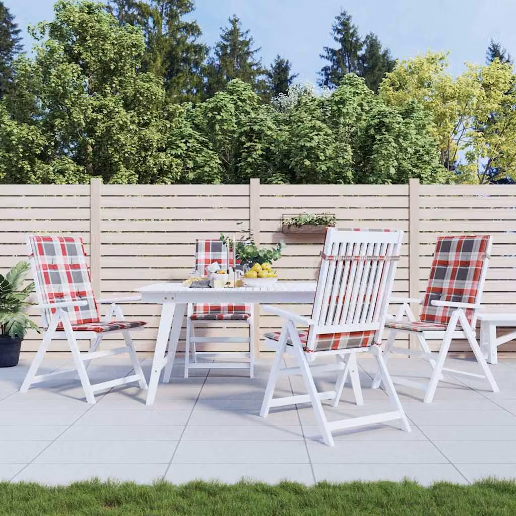 Set di 4 cuscini per sedie vidaXL rossi a quadri in tessuto resistente all'acqua e ai raggi UV, L: 120 cm, P: 50 cm, H: 3 cm