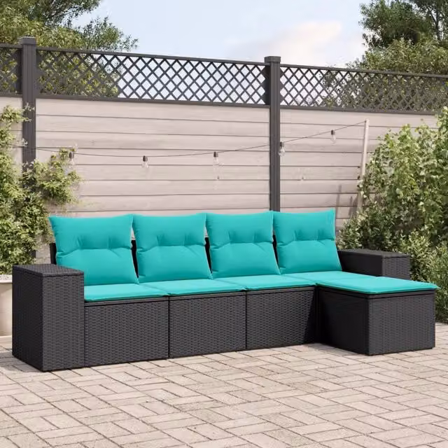 Salotto da Giardino-Set Divani da Giardino 5 pz con Cuscini Nero in Polyrattan 509677