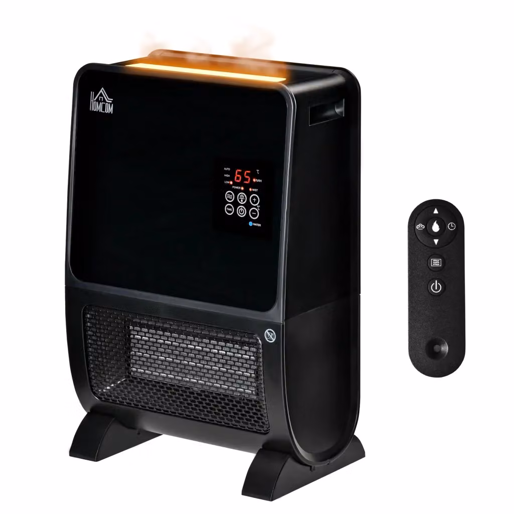 Stufa Elettrica in Ceramica 2in1 con Umidificatore, Luce LED a 3 Colori, Timer e Telecomando, Nero, L/P/H: 33 x 21 x 49.5 cm – 2