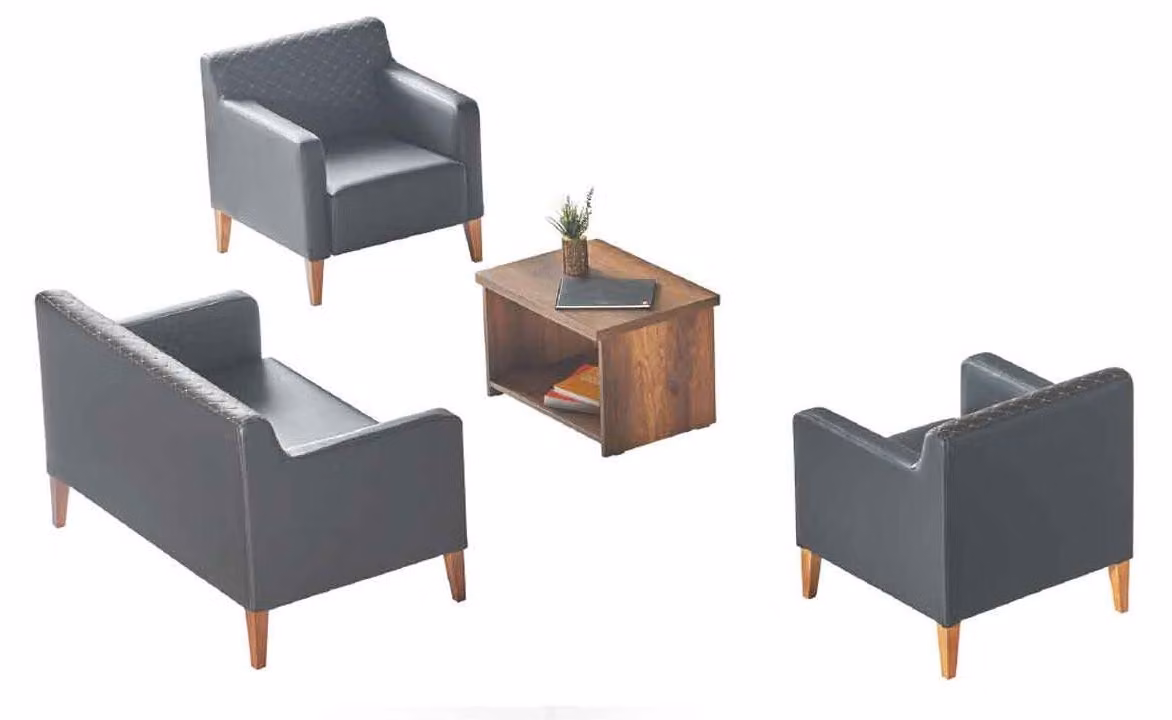 Arbeitszimmer-Set 4tlg Schwarz 2-Sitzer 2x Sessel Braun Couchtisch