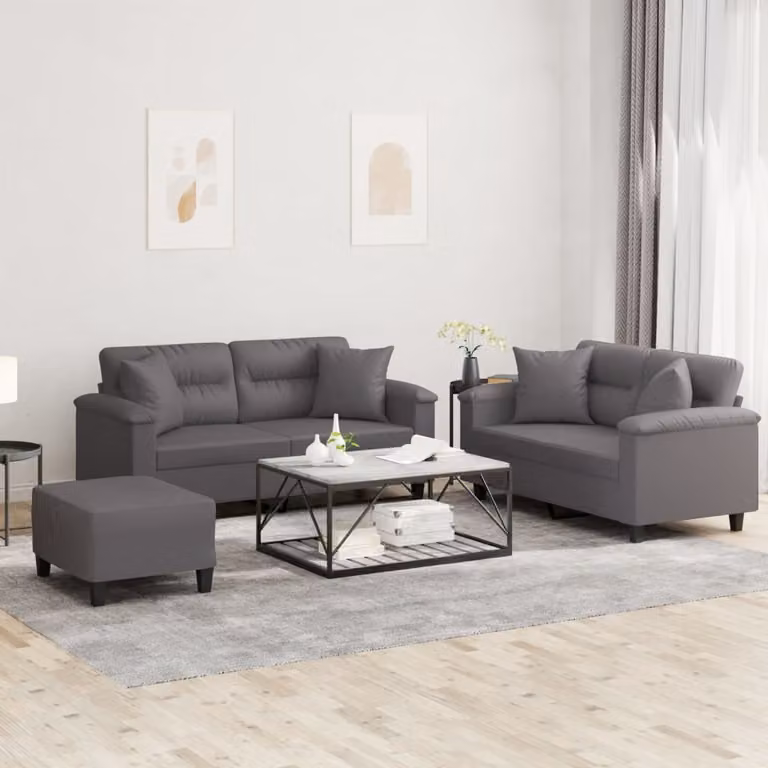 Maison Exclusive - Set divano 3 pezzi con cuscini, grigio, ecopelle