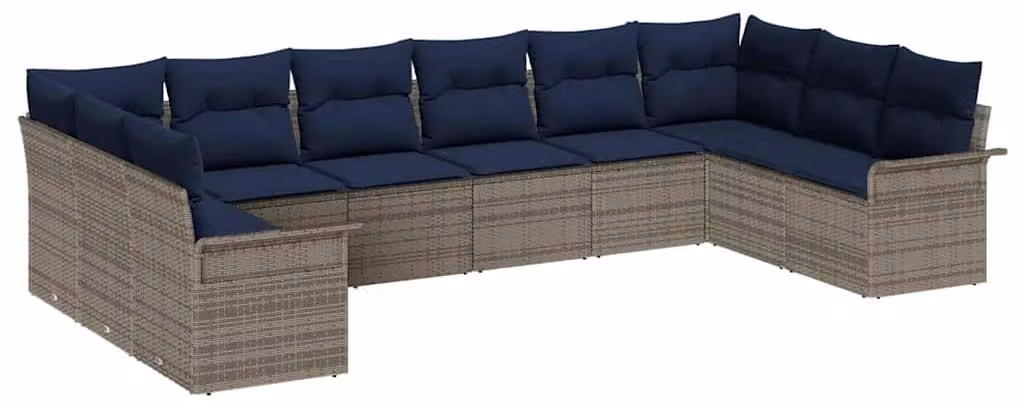 Set Divano da Giardino con cuscino 10 pcs Grigio polyrattan