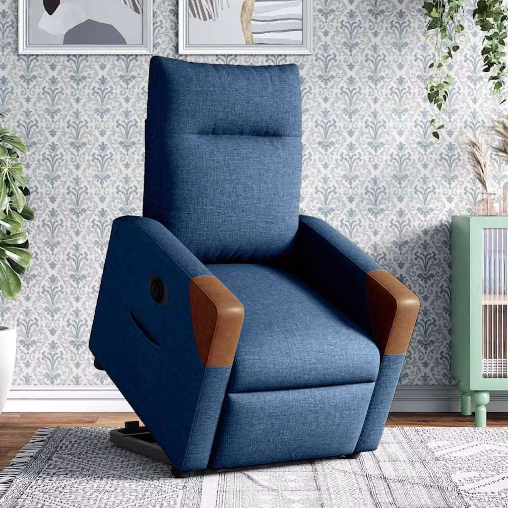 vidaXL Poltrona Alzapersona Reclinabile Elettrica Blu in Tessuto