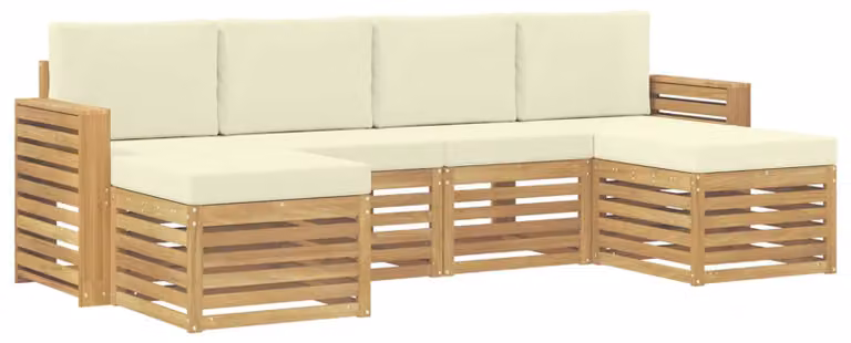 Set di divani da esterno, 6 pezzi, bianco e crema