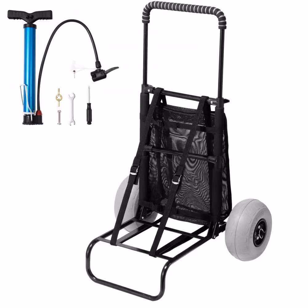 Carrello da spiaggia - carretto - carrello da sabbia: acciaio, pieghevole, portata 74,84 kg, altezza regolabile 69-114 cm, carrello da spiaggia per un robusto divertimento in spiaggia