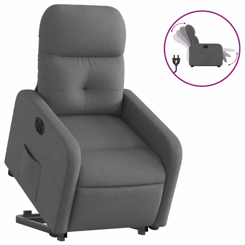 vidaXL Poltrona Alzapersona Reclinabile Elettrica Grigia in Tessuto con Supporto per Senior – 2