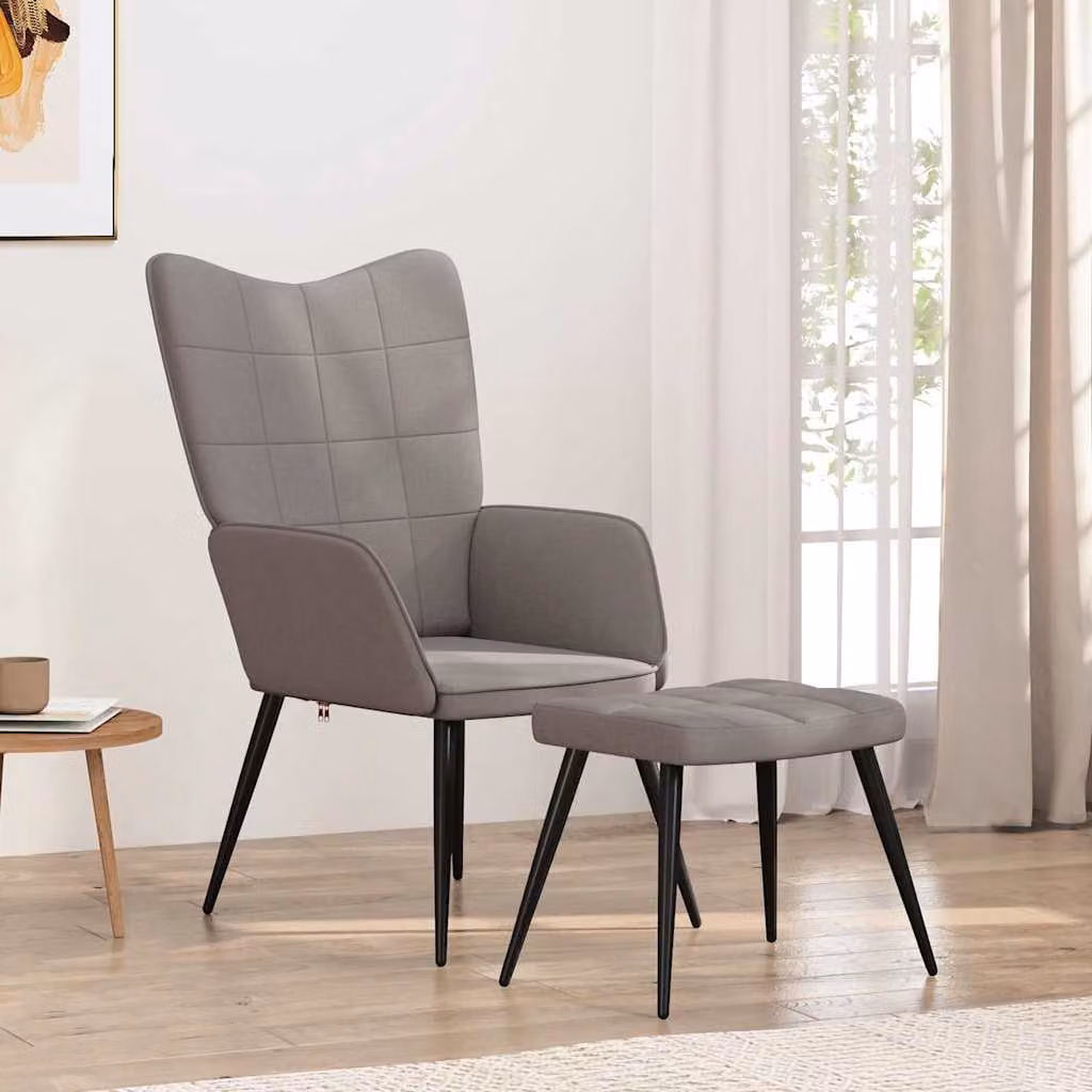 Sedia Relax con Sgabello vidaXL in Tessuto Beige e Grigio con Struttura in Metallo e Imbottitura in Schiuma