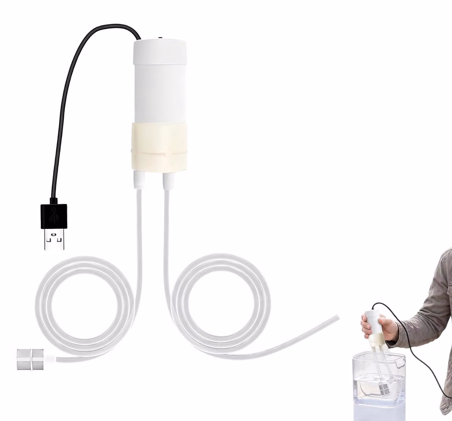 Mini pompa dell'acqua, pompa auto-aspirante da 5 V alimentata tramite USB, con tubo in PVC da 1 metro, ideale per acquari e irrigazione del giardino