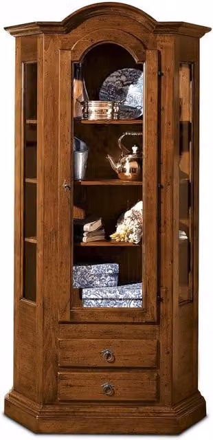 Vetrina Mobili 2G in legno con 1 porta in vetro e 2 cassetti, colore noce, L: 95 cm, P: 40 cm, H: 185 cm
