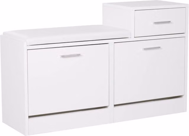Scarpiera Salvaspazio con Panca Imbottita in Legno Bianco, Mobile da Ingresso per 12 Paia di Scarpe, Design Moderno 94,5x57x30 cm