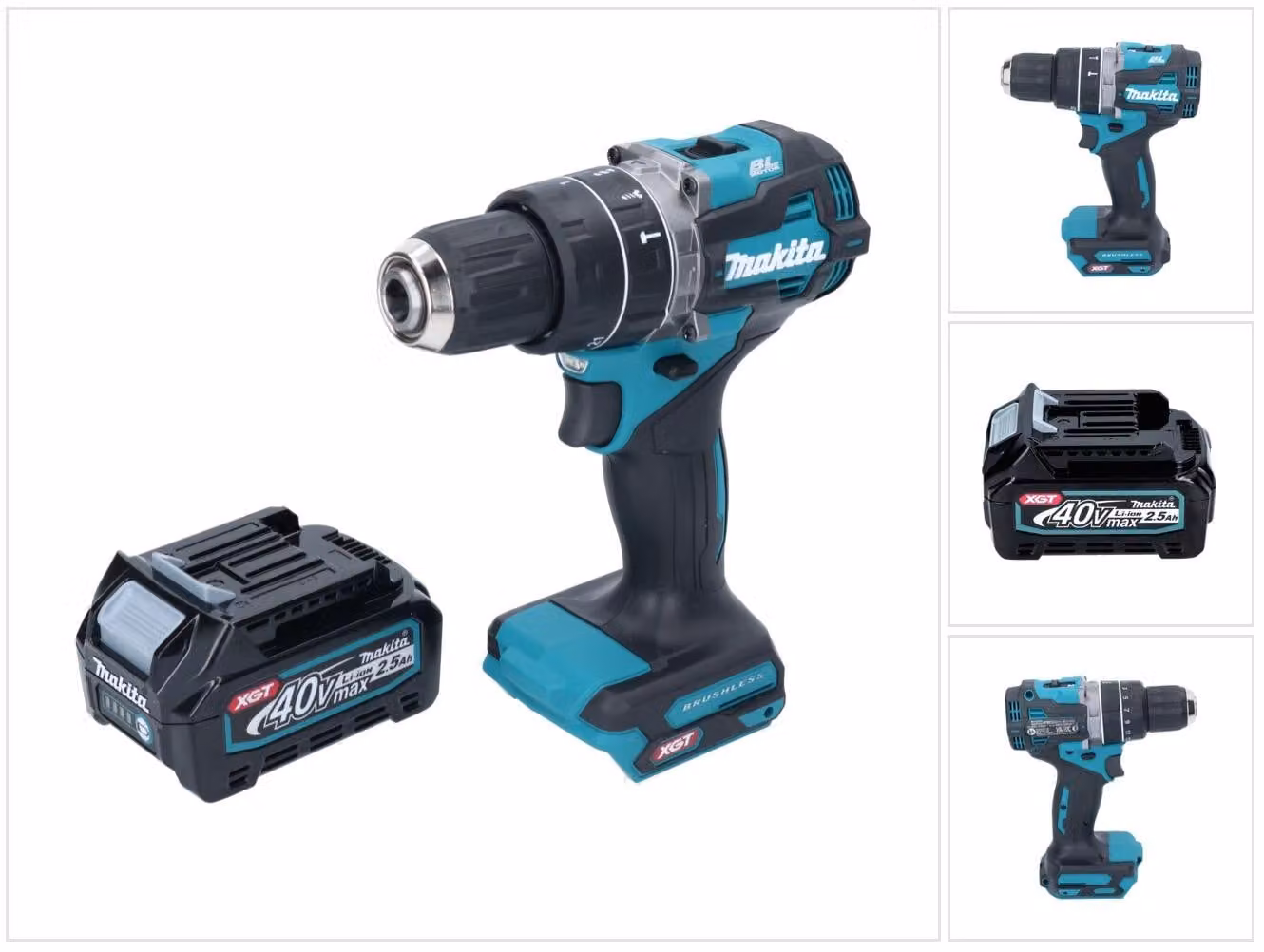 Trapano avvitatore a percussione a batteria Makita HP 002 GD1 da 40 V, 64 Nm, motore brushless + 1 batteria da 2,5 Ah - senza caricabatterie
