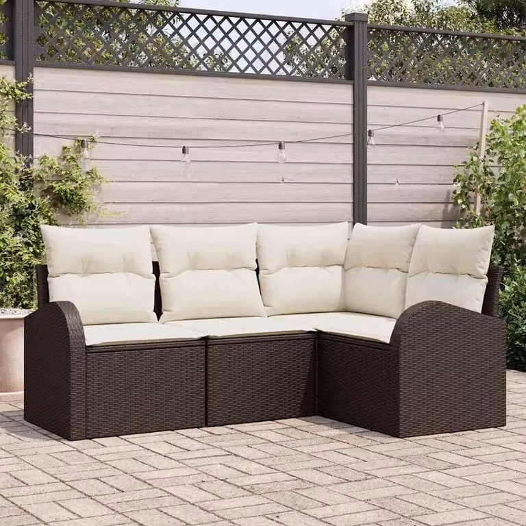 Maison Exclusive - Set di divani con cuscino 4 pcs Marrone e bianco polyrattan