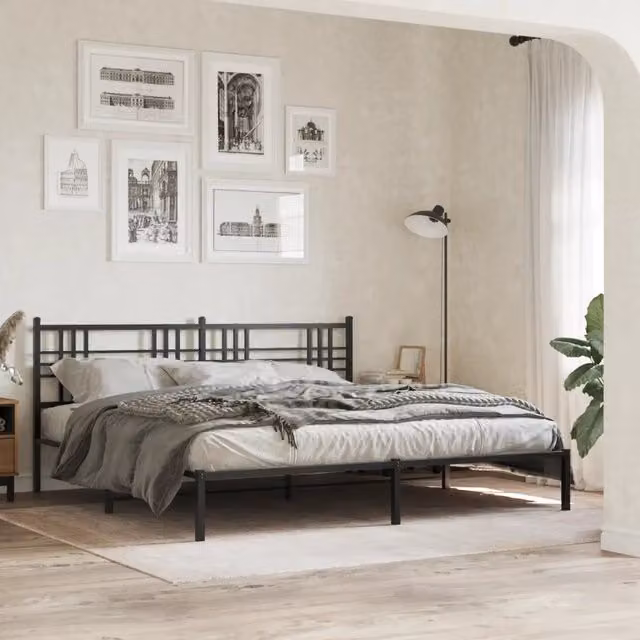 Giroletto con testiera in metallo nero vidaXL L: 198 cm, P: 207 cm, H: 90 cm