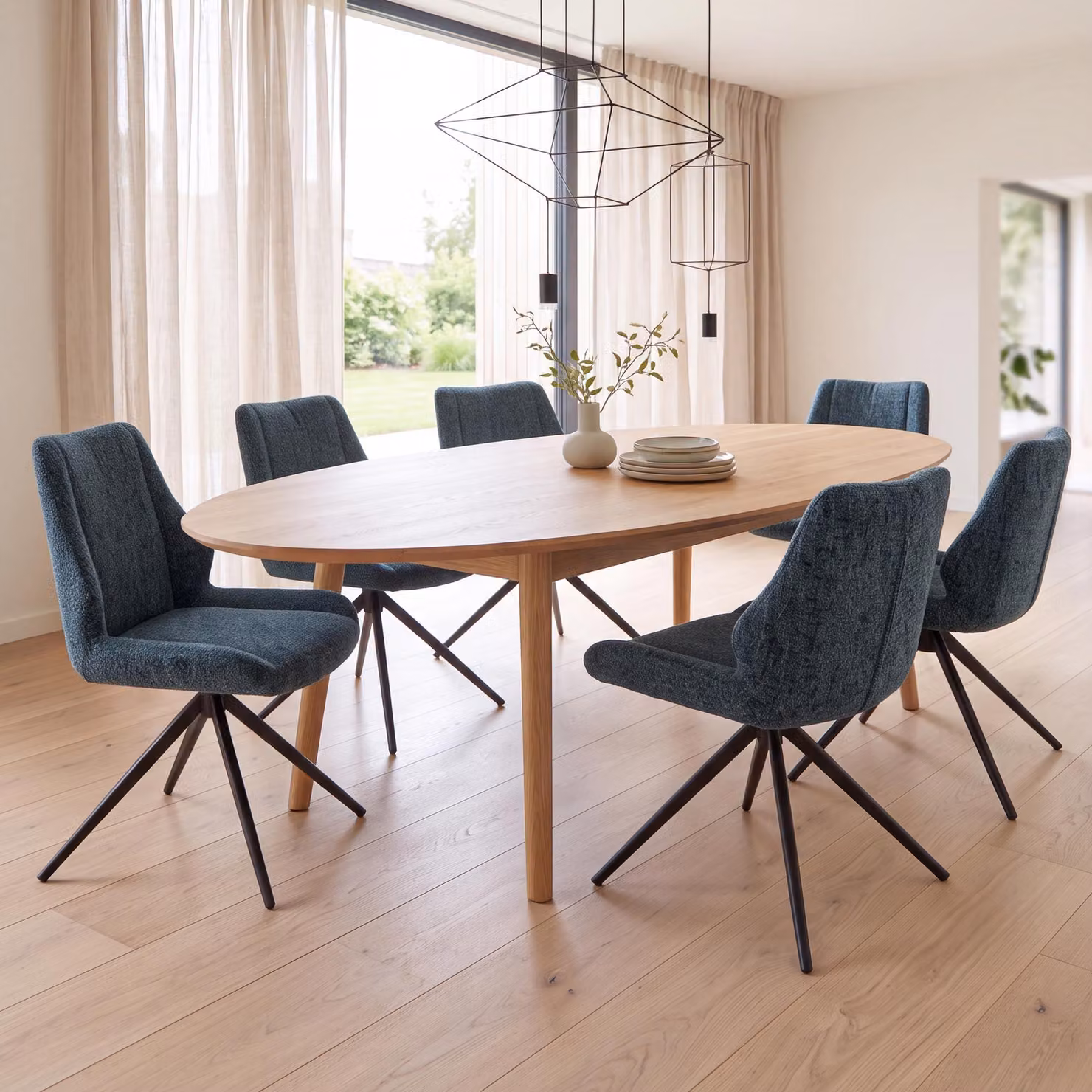 Set di 6 sedie da pranzo modello HWC-O48, sedia da cucina, girevole con sistema di ritorno automatico, rivestita in tessuto chenille (410g/m²), colore verde scuro
