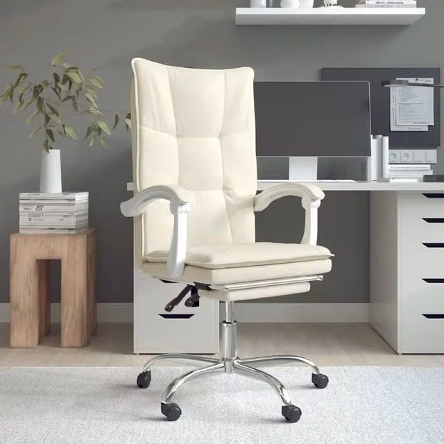 Poltrona da Ufficio Executive Reclinabile in Similpelle Beige con Poggiatesta e Ruote DESIGN IN – 1