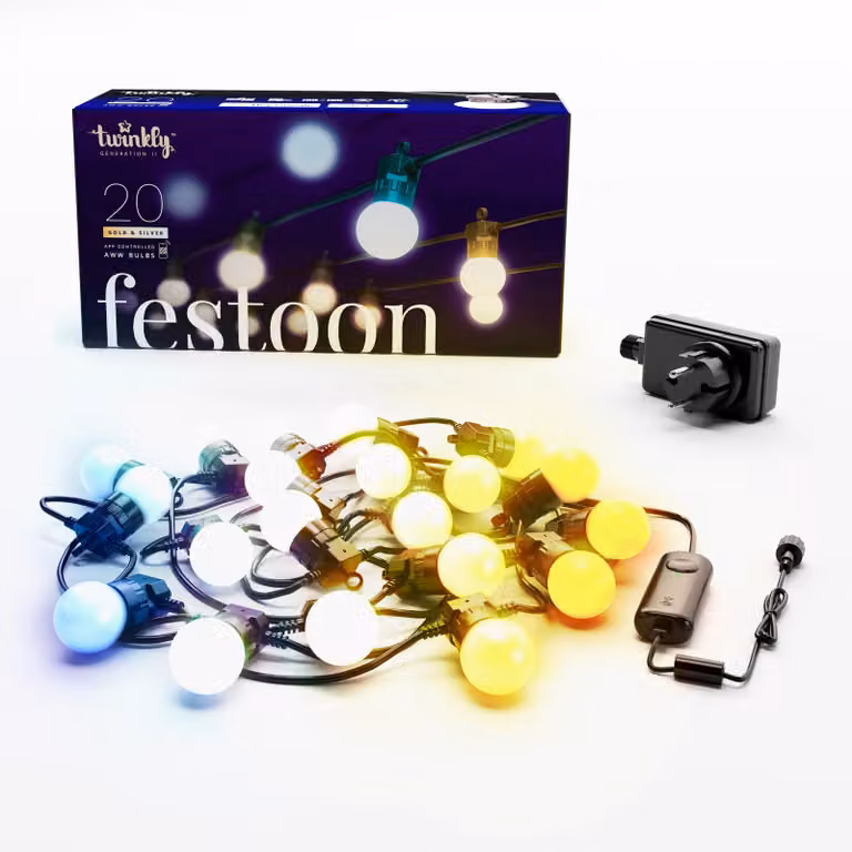 Catena luminosa a LED, 20 lampadine, 10 metri, grado di protezione IP44, controllabile tramite app, luce bianco caldo/bianco freddo