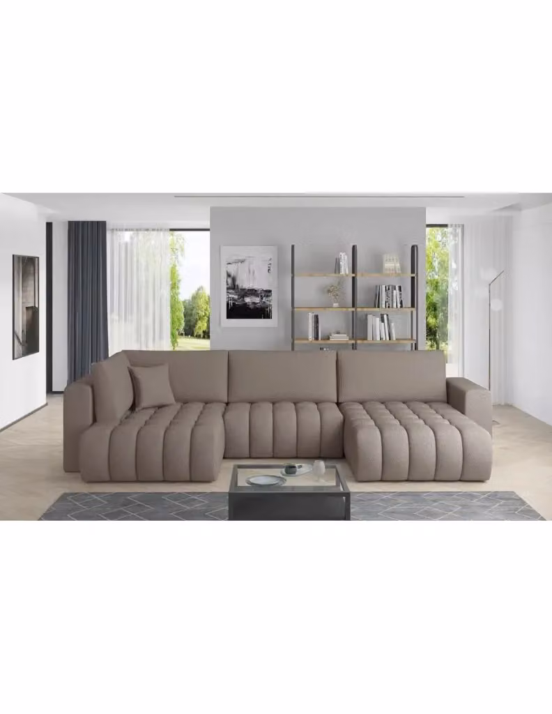 Divano angolare convertibile BONITA MEUBLORAMA beige, 6 posti, con funzione letto e chaise longue a destra, L/P/H: 350 x 175 x 92 cm – 2