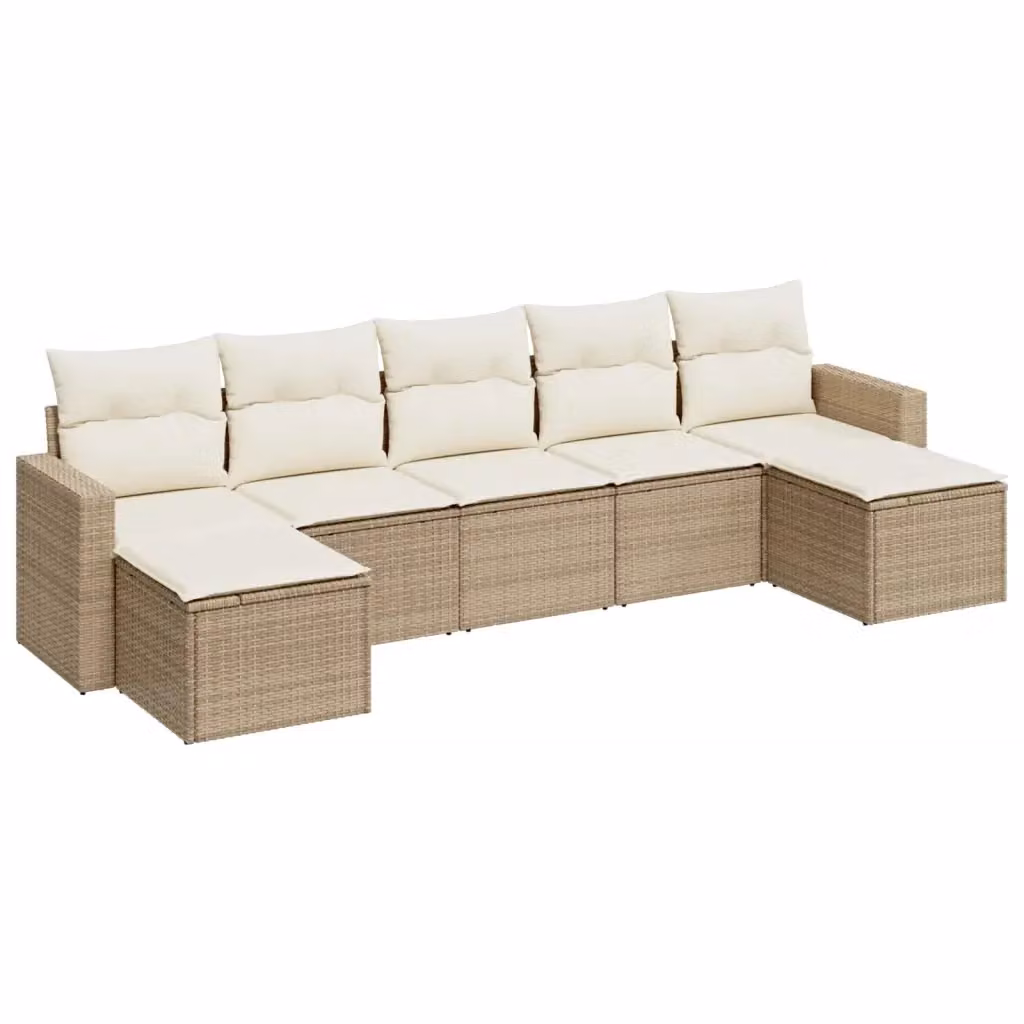 Set di divani da giardino VIDAXL in polyrattan con cuscini beige, 7 pezzi, stile moderno – 2